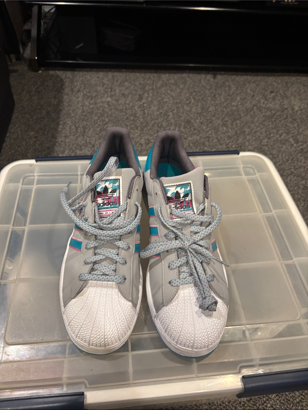 adidas men Grey Sneakers with Teal & Pink Accents